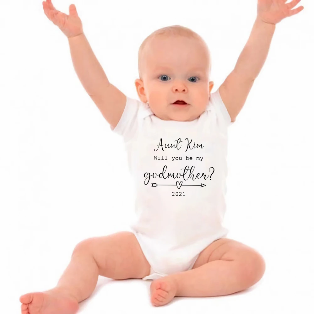 

New Baby Boys Girls Casual Jumpsuit Fashion Print "Aunt Kim Will You Be My Godmother" Short Sleeve Newborn Summer Onesie Clothes