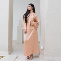 ramadan eid muslim fashion middle east dubai women satin bubble beads long sleeve bow tie dress dubai abaya turkish dresses 2022