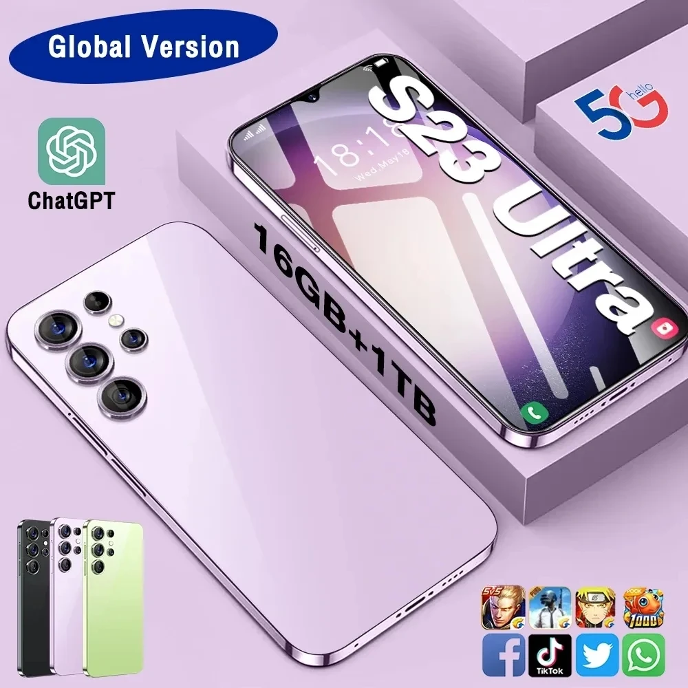 Original S23 Ultra 6.8 HD Screen SmartPhone Mobile Phones16G+1T 5G Dual Sim Celulares Android Unlocked 72MP 6800mAh Cell Phone