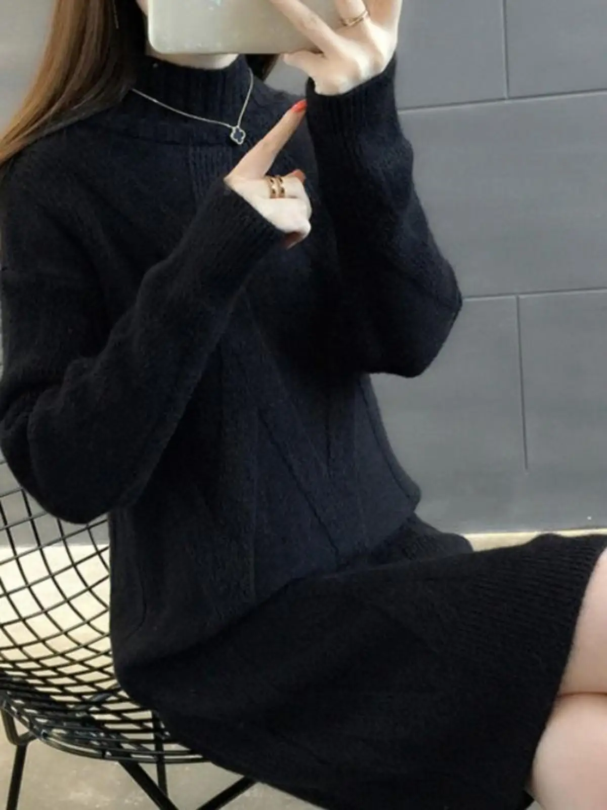 Half-high Collar Sweater Women Loose Korean Sle 2024 Autumn and Winter New Mid-Length Thickened Knit Bottoming Dress