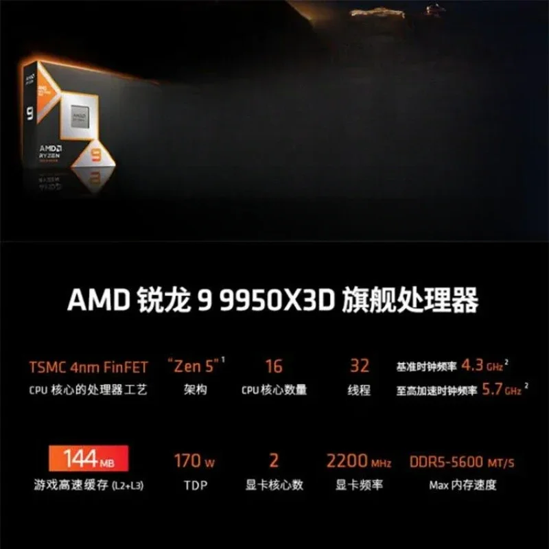 Фото Процессор AMD Ryzen 9 9950X3D, 16 ядер, 32 потока, в коробке, материнская плата B650/X870. Минимальный заказ — 2 шт. №2