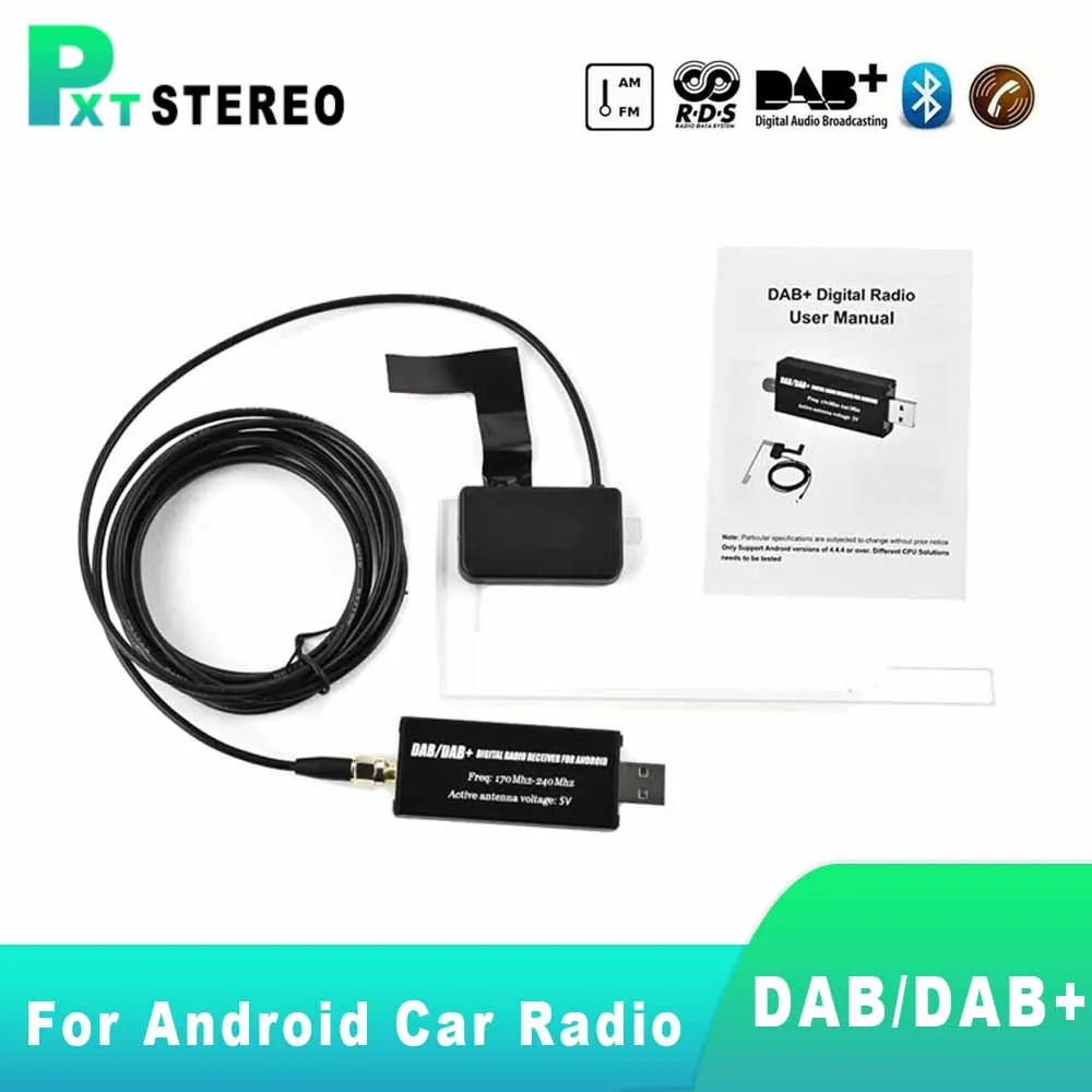 

Pxton Dab Radio Receiver In Car Antenna Digital DAB+ Adapter Tuner Box Audio USB Amplified Loop Antenna Android Decoding Radio