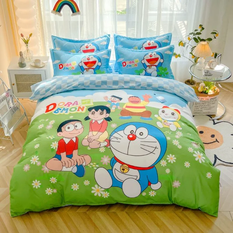 

Doraemon cartoon animation double bed sheet four-piece set thickened dormitory quilt cover three-piece set bedding holiday gift