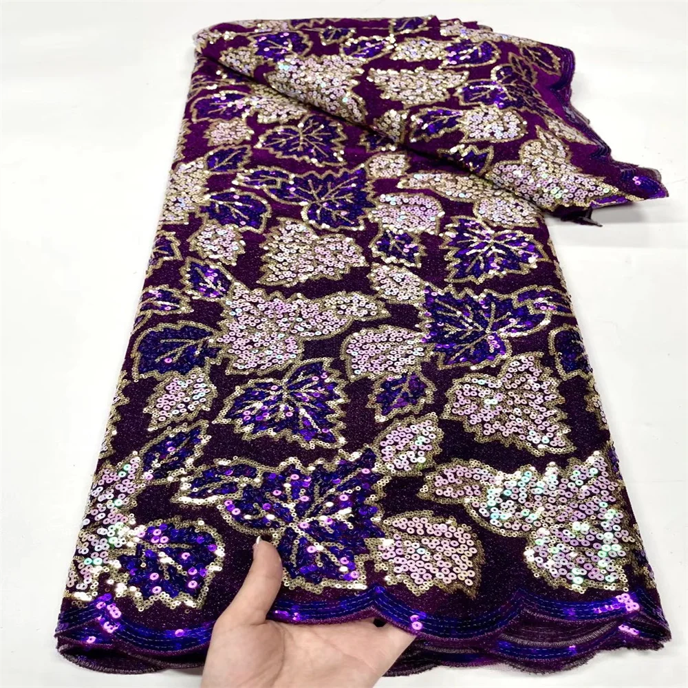Purple High Quality African French Sequins Net Lace Fabric 2023 Latest Organza Nigerian Lace Fabrics For Wedding Dresses Sewing