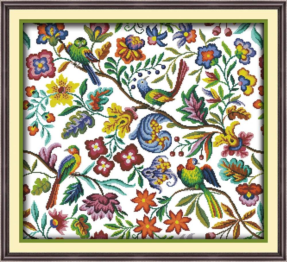 

Joy Sunday Pre-printed Cross Stitch Kit Easy Pattern Aida Stamped Fabric Embroidery Set-Birds Twitter and Fragrance of Flowers