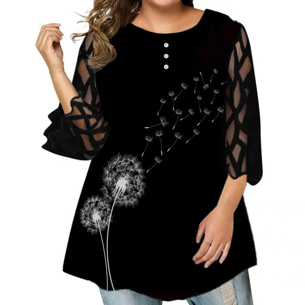 

Trendy Casual Women Shirt Spring Women Top Three Quarter Sleeve Mesh