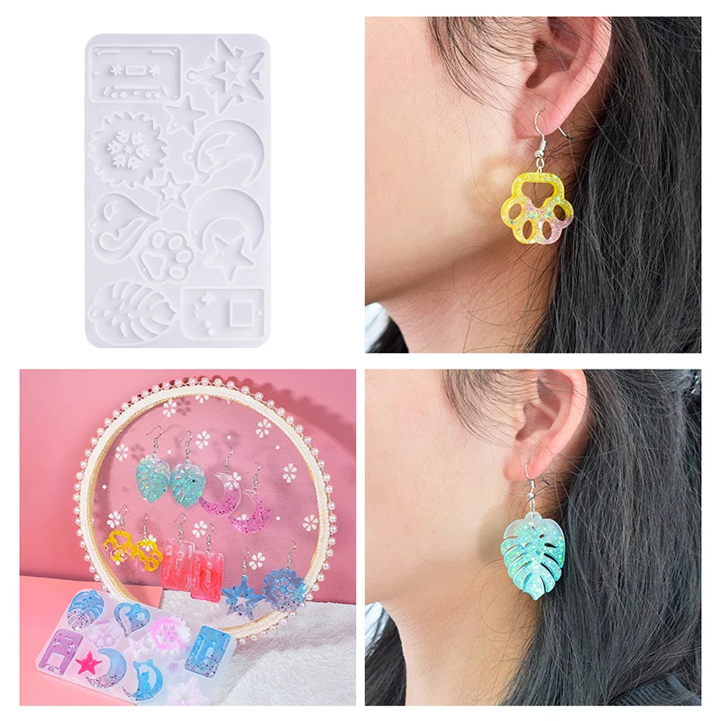 

DIY Crystal Resin Mold Earring Mold Mirror Love Moon Leaf Earring Pendant Silicone Mold