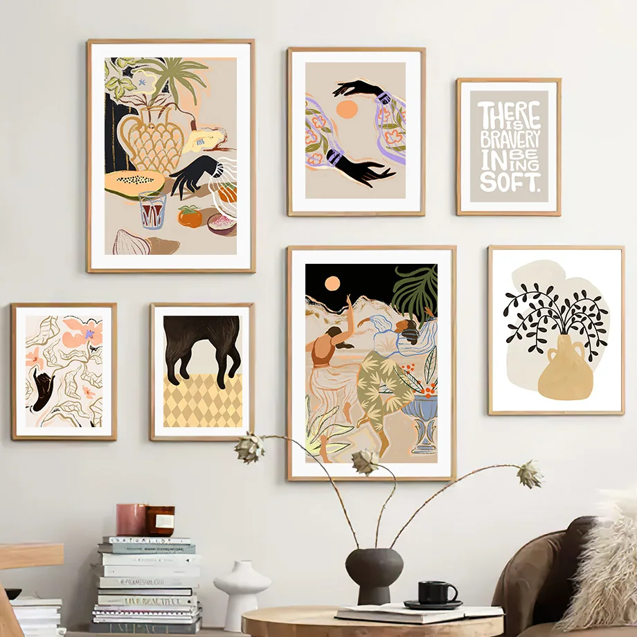Affiches et impressions nordiques abstraites pour décor de salon peinture sur toile dɺrt mural vase main fille фрукты