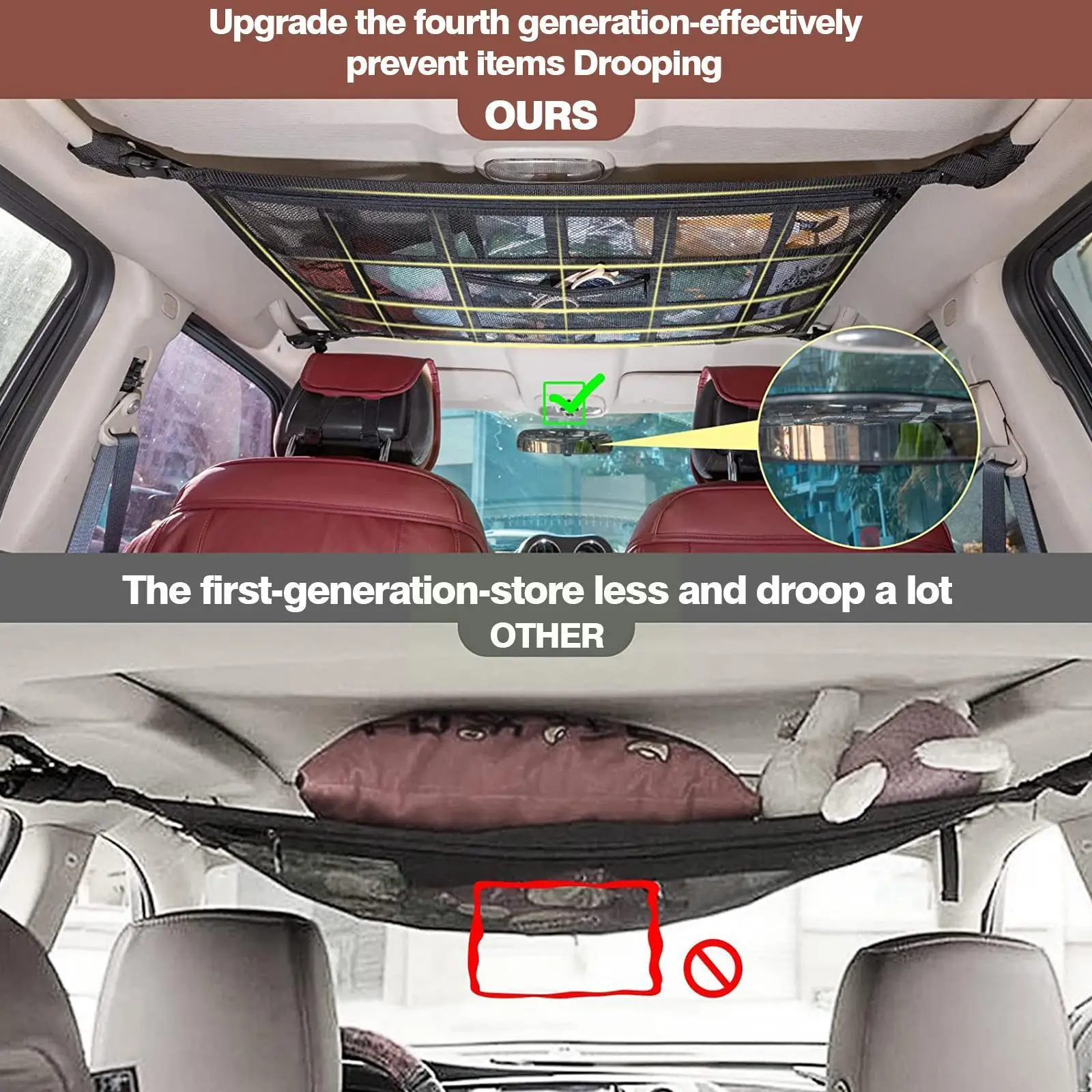 

Car Roof Storage Organizer Automotive Ceiling Cargo Camping Mesh Storage Accessories Car Pocket Roof Bag Tent Net O5M4
