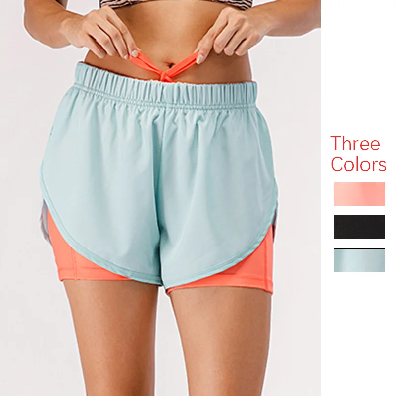 Women Workout 2 In 1 Shorts Summer Spandex Quick Dry Sport Yoga Fitness Gym Running Shorts with Pockets for Women Sport Pants