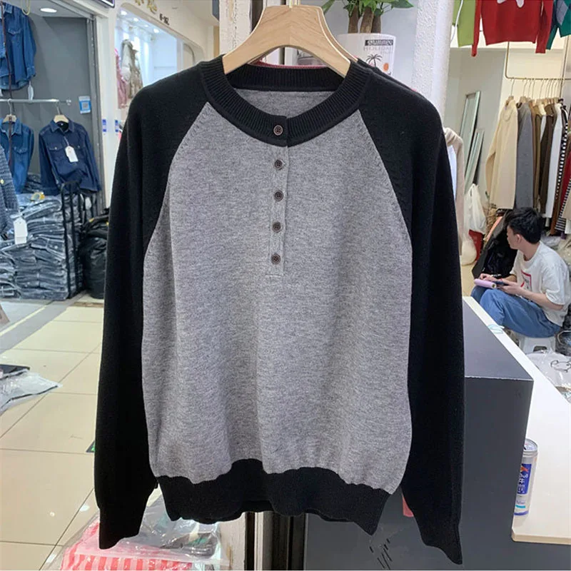 Корейский женский цветной свободный вязаный свитер 2025 новые женские вязаные