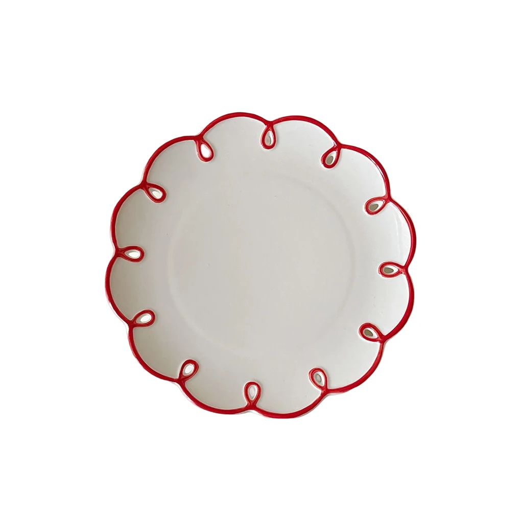 

Обеденная тарелка 9 дюймов, круглая чашка для молочного чая в гостинице, французская Ретро кружевная рельефная десертная посуда с вырезами, ...