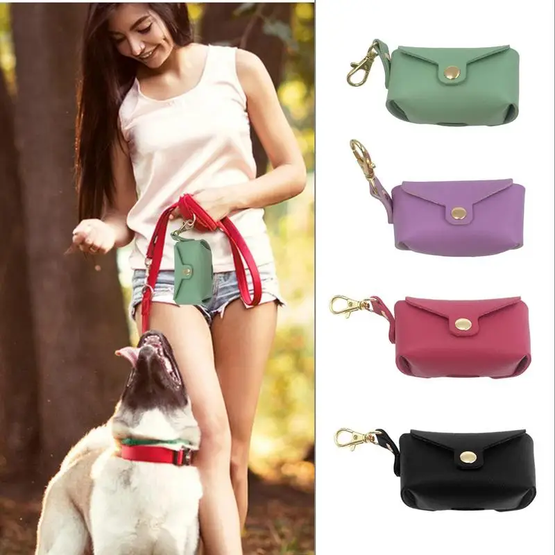 

Portable Dog Poop Bag Holder Carabiner Clip PU Leather Waste Bag Outdoor Walk Poop Bag Dispenser For Cat Dog Pets Accessories