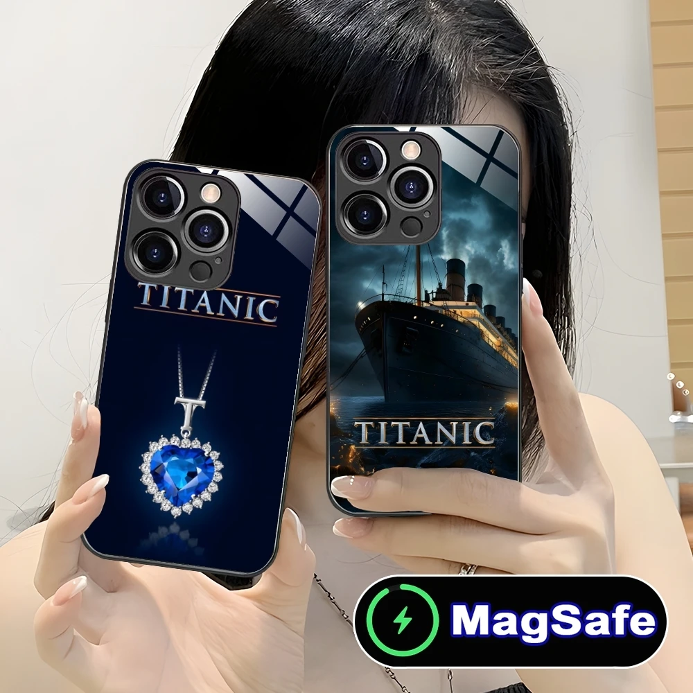 Luxury Titanic Mobile Smart Cell Phone Case for iPhone 16 15 14 13 12 11 Pro Max Plus Mini MagSafe Wireless Charging Glass Cover