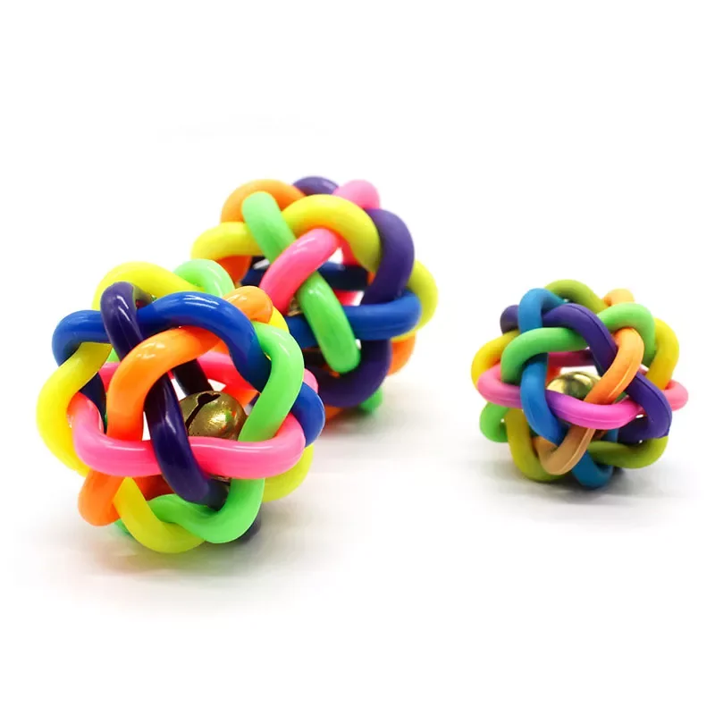 

2023New Dog Puppy Cat Colorful Rubber Training Chew Ball Pet Products Bell Squeaky Sound Play Toy Dog Ball Bite Resistant Play B