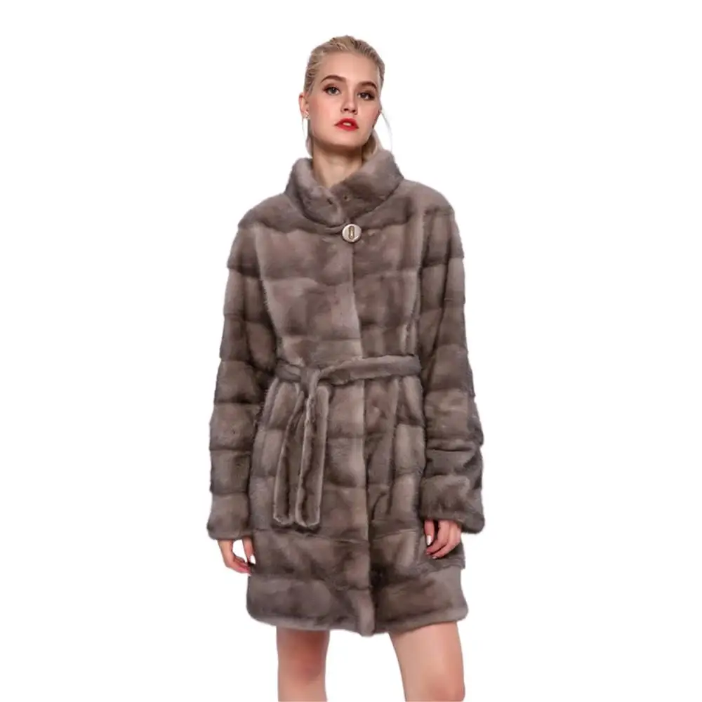 Full Pelt Natural Real Mink Fur Coat Stand Collar Hem Sleeve Removable Real Fur Coat Women Winter Warm echtfell Real Fur Jacket