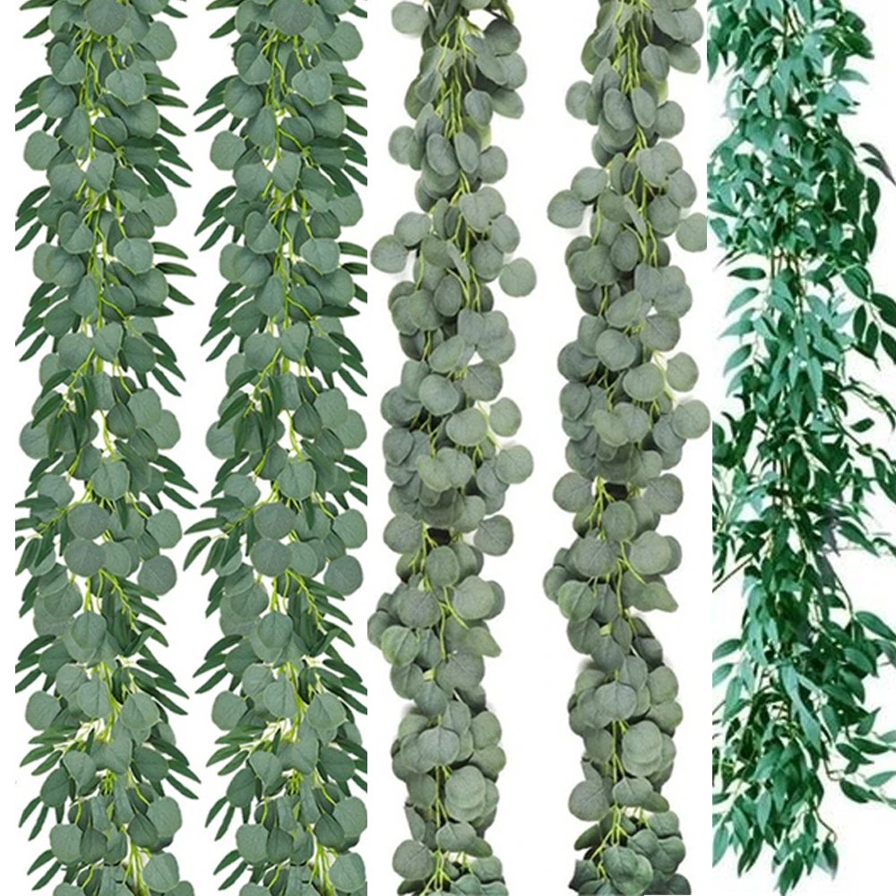 

Artificial Eucalyptus Leaves Garland with Willow Vines Twigs Leaves for Wedding Party Table Runner Greenery Garland Indoor