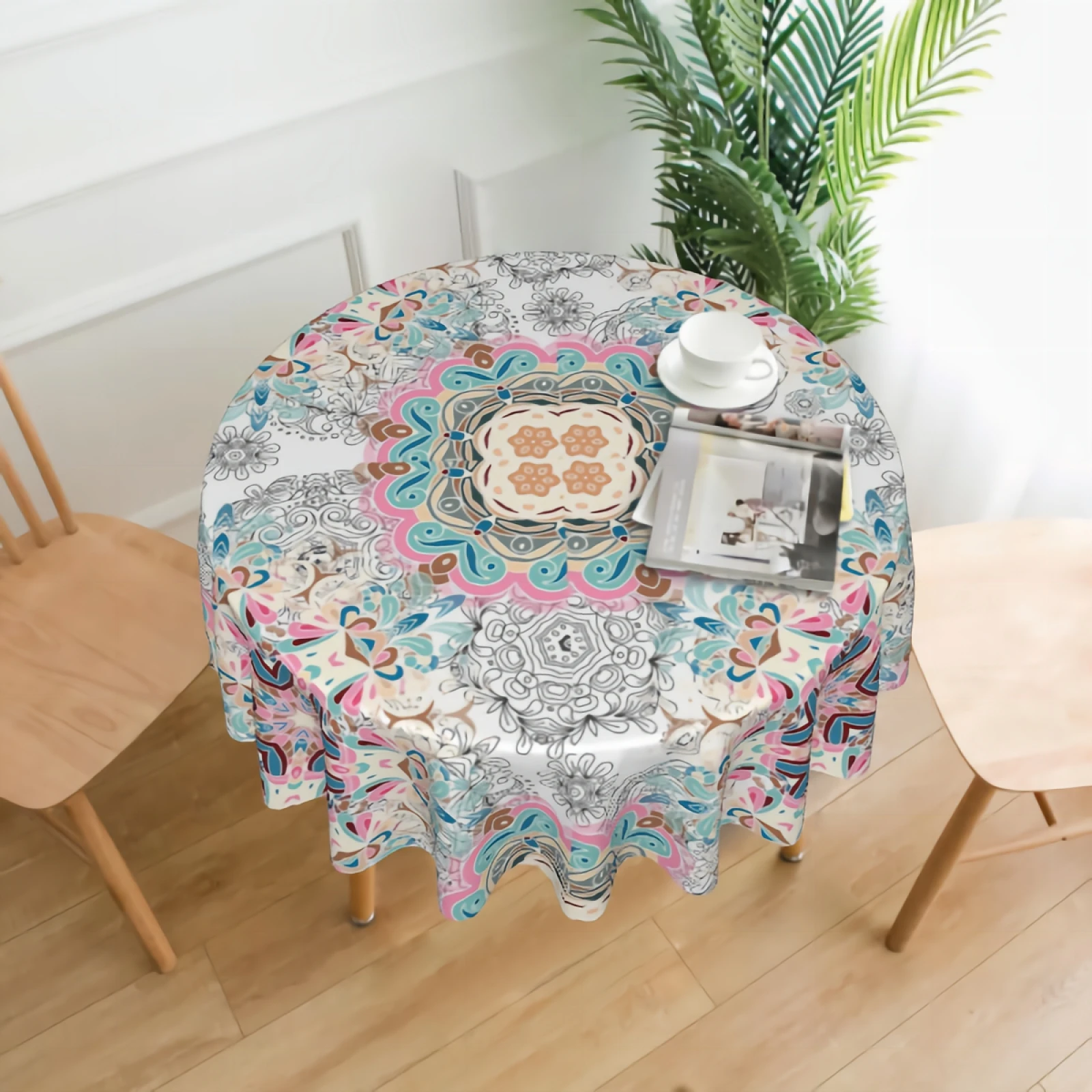 

Bohemian Flowers Table Cover Table Cloth with Waterproof Wrinkle Resistant for Home Kitchen Indoor Outdoor