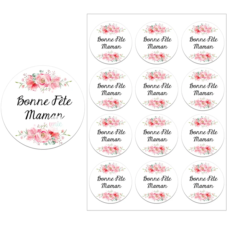 Bonne Fête Maman French Happy Mother's Day Decor Stickers Labels Joyeuse Fête Des Mères Floral Self-adhesive Paper Labels images - 6