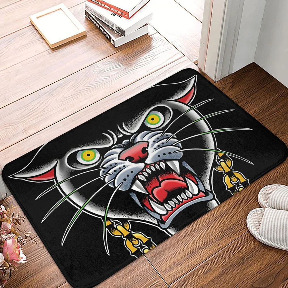 

Gothic Anti-Slip Doormat Kitchen Mat Traditional Tattoo Panther Head Illustration Floor Carpet Welcome Rug Bedroom Decor Mats