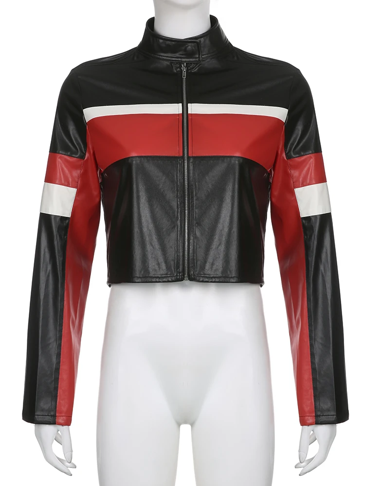 Укороченные куртки Rapcopter y2k в полоску винтажная Байкерская мото-модная уличная