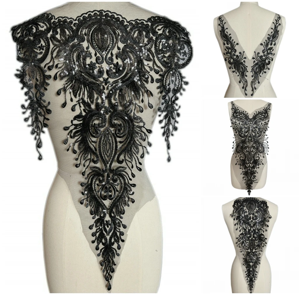 Черные кружевные блестки швейные нашивки аппликация декоративная вышивка шитье