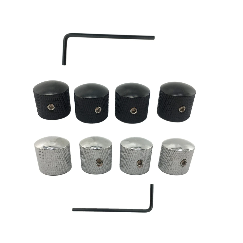 

4Pack Silver/Black Optional Metal Electric Guitar Bass Dome Volume Tone Control Knob Vol Button With Wrench Tool