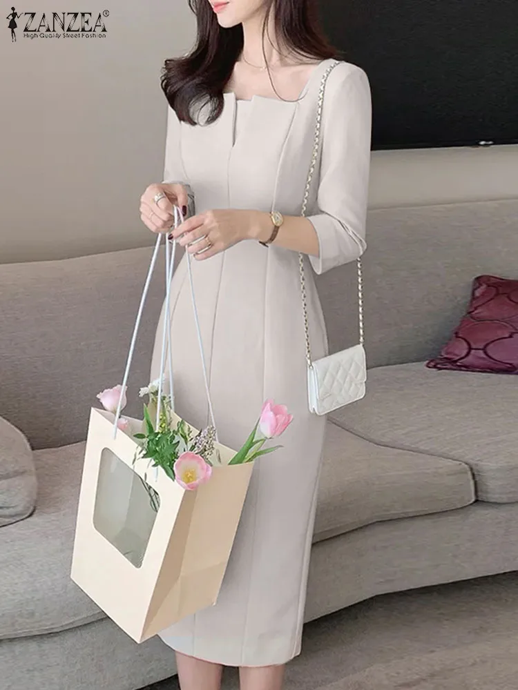 Женское летнее платье-миди с квадратным вырезом и рукавом 2024