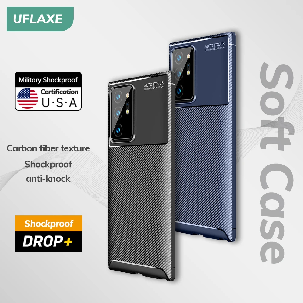 UFLAXE Original Shockproof Soft Silicone Case for Samsung Galaxy Note 20 Ultra 5G Note 10 Plus Note 9 Carbon Fiber Cover Casing