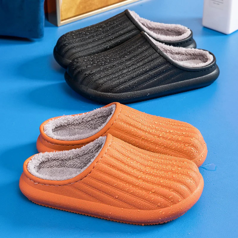 

Waterproof Non-Slip Home Slippers Winter Warm Home Women Indoor Cotton Non-slips Ladies Soft Slippers Memory Foam Couples Shoes