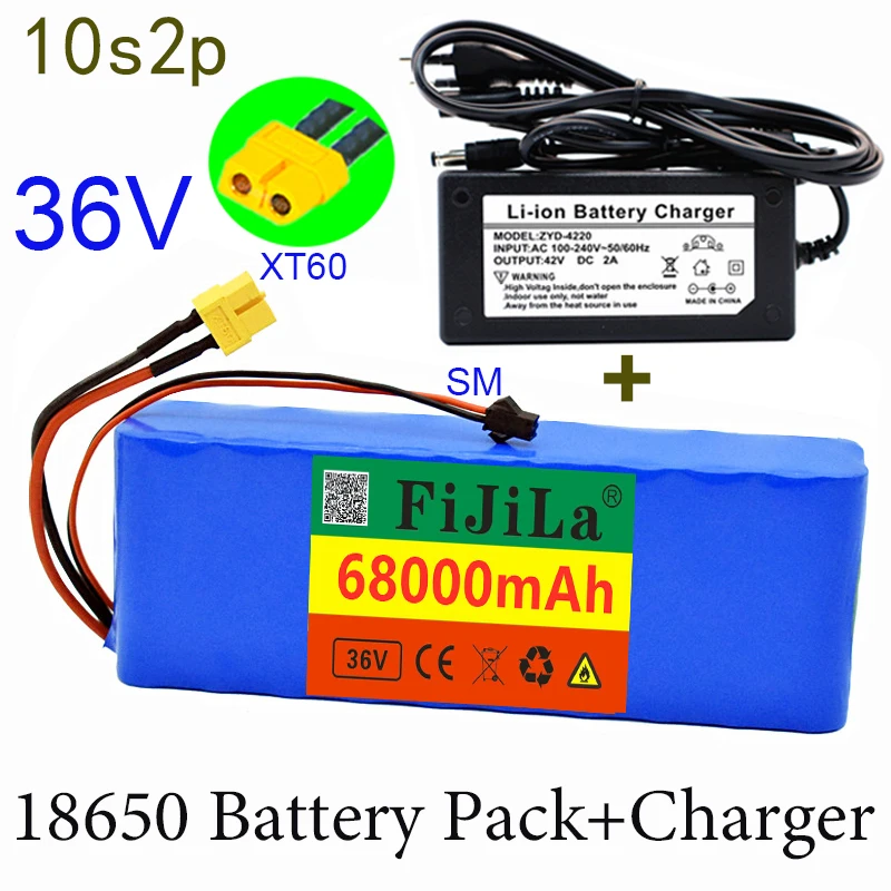 

Batterie Rechargeable 36V 18650 ,68000mAh pour vélos modifiés, Protection pour véhicule électrique, PCB 42V + chargeur 42V,