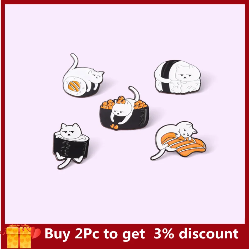 

Alloy Animal Brooch Creative Cartoon Sushi Cat Enamel Badge Anti-Glare Buckle Pins Metal For Backpack