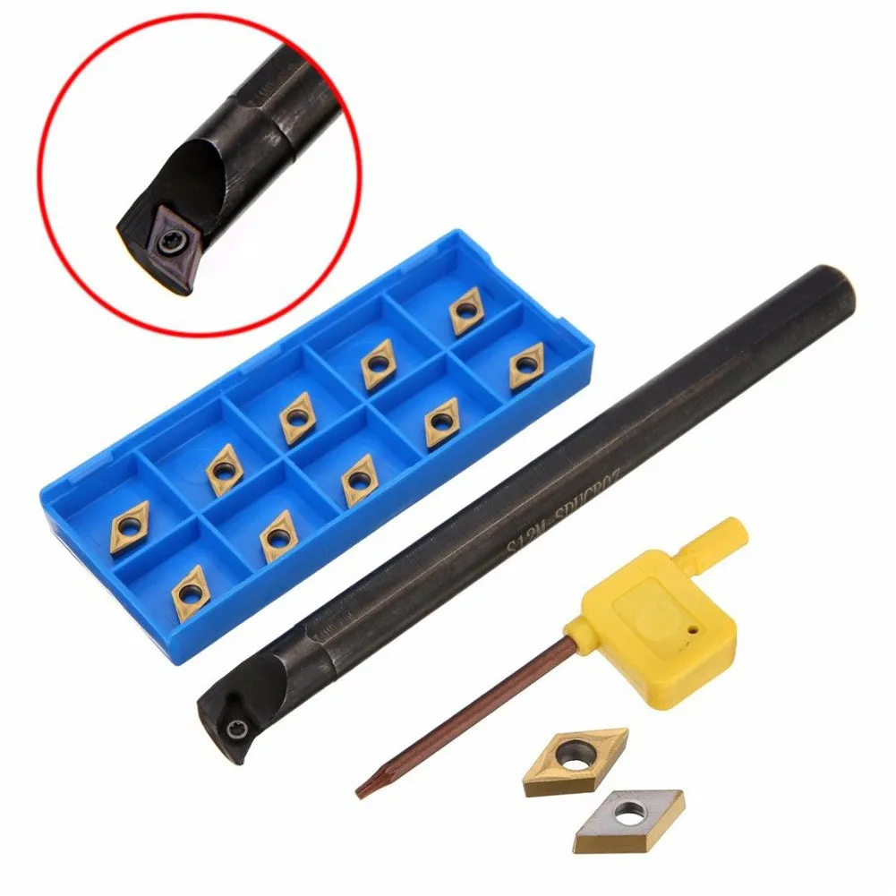 

S12M-SDUCR07 CNC Lathe Turning Tool Holder + 10Pcs Steel DCMT0702 Carbide Inserts +T8 Wrench Cutting Set Tool