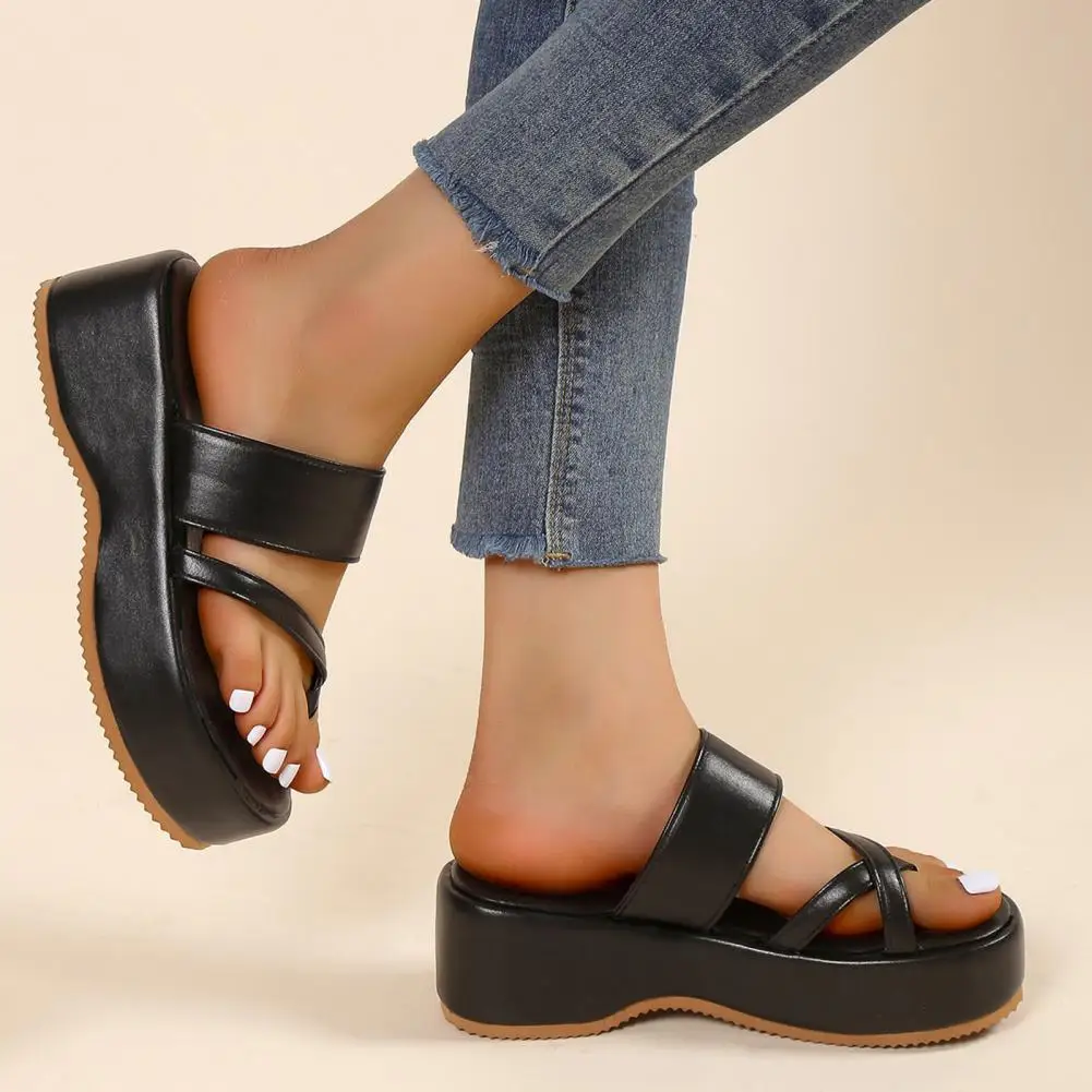 

Сандалии женские на толстой подошве, Нескользящие босоножки из искусственной кожи, перекрестные ремешки, на платформе, летние тапочки, аксессуар, 1 пара