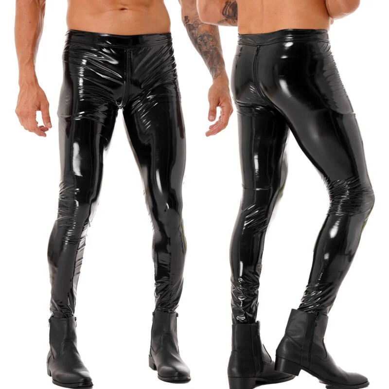 Mens PVC Leather Slim Fit Biker Pants Leggings Punk Motorcycle Bike Trousers European and American Fashion Trends