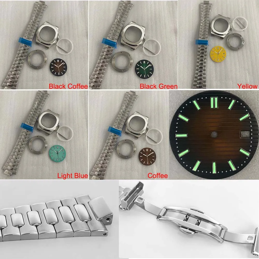 41MM Watch Case + Strap + Dial + Watch Hands for NH35/NH36/4R Movement Modified Sapphire Glass Stainless Steel Cases