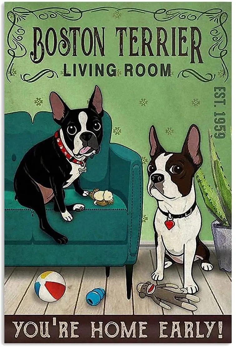 

Домашнее украшение, металлическая вывеска для гостиной, Бостон-терьер, мужская пещера, 8x12 дюймов, наружные вывески для помещений, подарок дл...