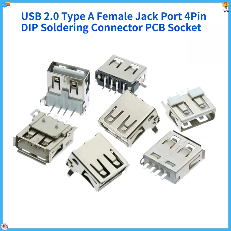 Фото 10 шт./лот USB 2.0 Type A, гнездо-разъем, 4-контактный DIP-коннектор для пайки, разъем для печатной платы, USB-A, угловой, для подключения к проводам №1