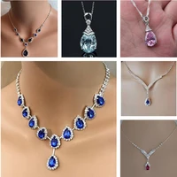 classic ladies water drop crystal pendant necklace full diamond ice crystal zircon womens party wedding jewelry silver diamond