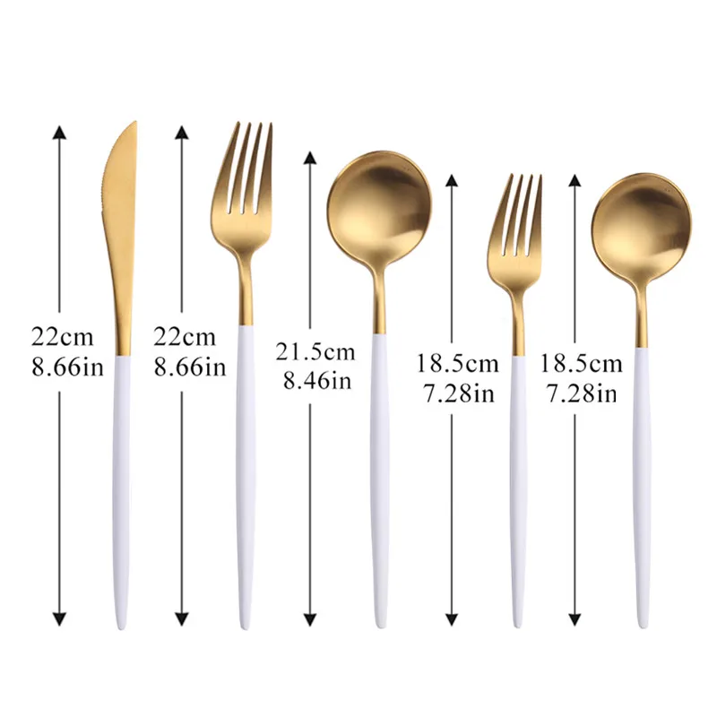 5pcs White Gold Cutlery Set Dinner Fork Spoon Table Knife Dessert Steel Fork Forks Knives Spoons Tableware Set Drop Shipping