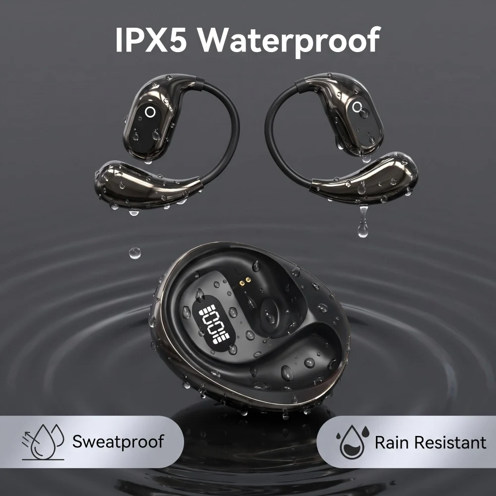 Фото Беспроводные наушники NULOXO Open Ear Bluetooth 5.4 OWS с микрофоном, IPX5, 25 часов работы, с заушными креплениями для спорта, бега и тренировок №5