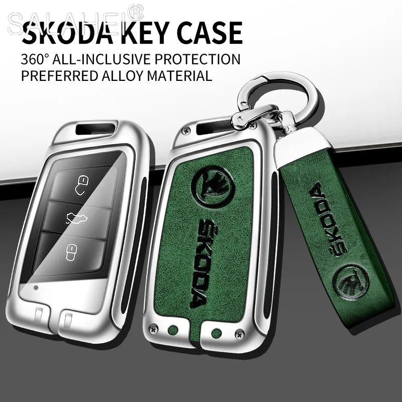 

Zinc Alloy Car Key Cover Smart Remote Fob Case Shell For Skoda Superb A7 Kodiaq Karoq 2020 2021 Protector Keychain Accessories