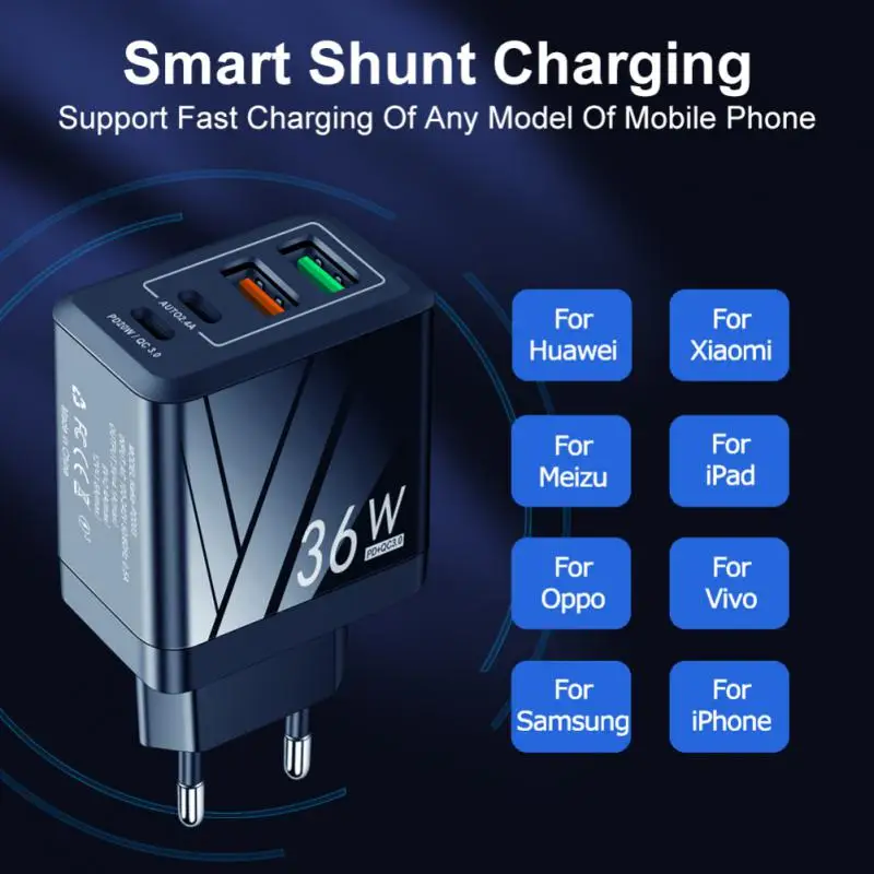 

Pd 20w Mobile Phone Charging Adapter Universal Fast Charging Us Eu Uk Charger Multi-port Phone Accessories Qc3.02.4a 2usbtype-c
