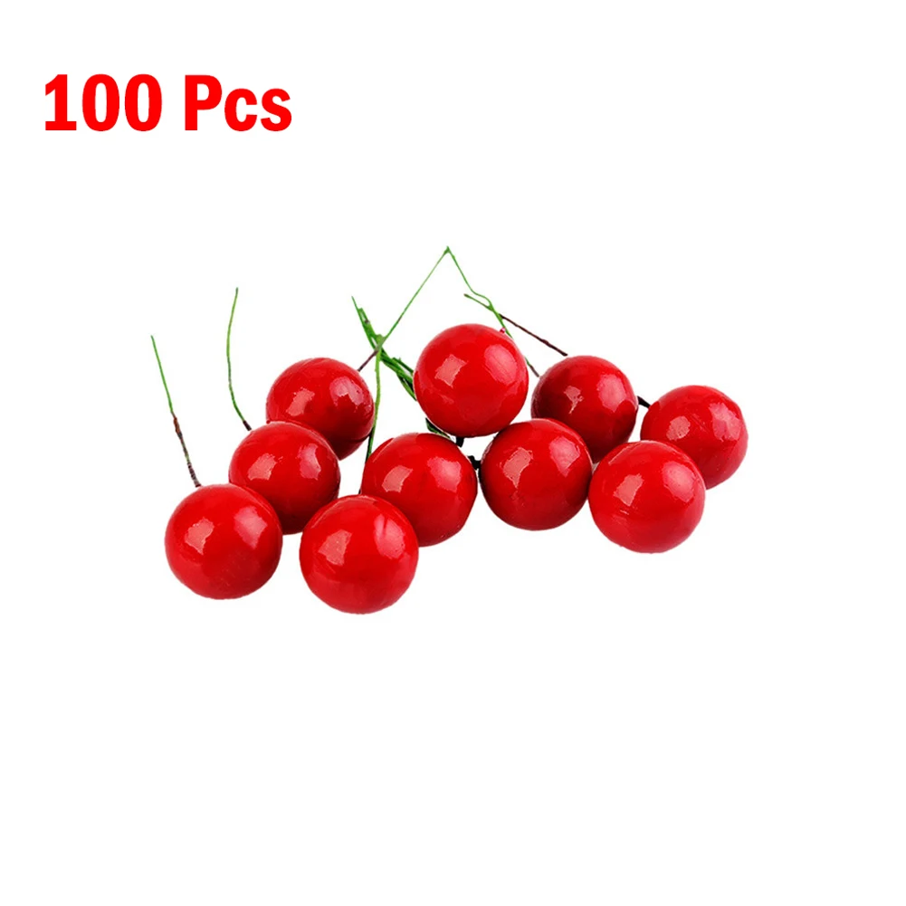 

100PCS Christmas Frosted Artificial Berry Vivid Holly Berries Wedding Party Decoration Artificial Flowers Home Decor