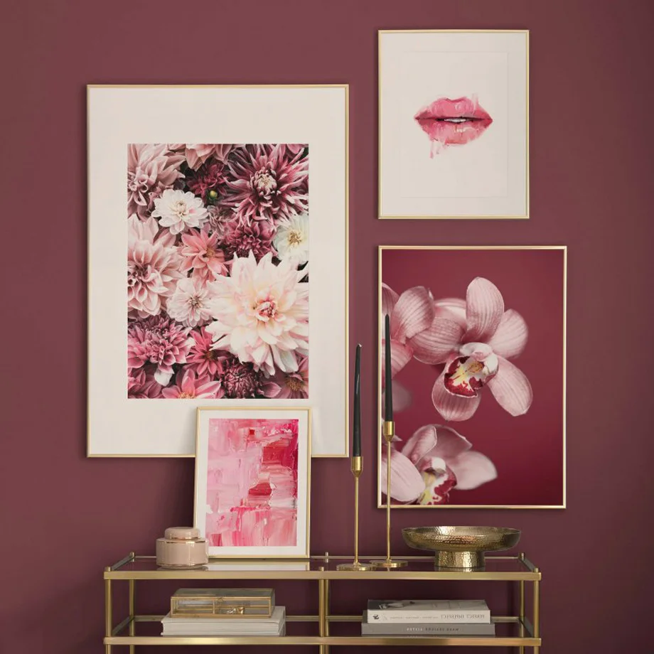 

Pink Peony Botanical Flower Plant Lips Abstract Paint Wall Art Print Canvas Painting Nordic Poster Decor Picture For Living Room