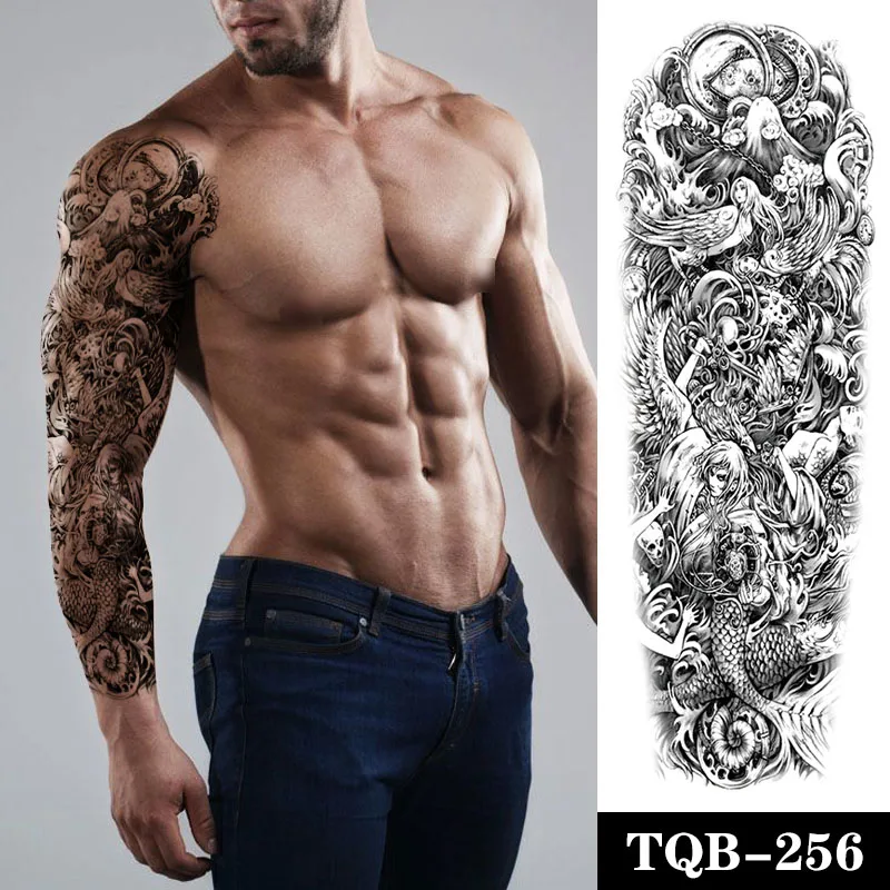 

Waterproof Temporary Tattoo Sticker Mermaid Skull Hell Full Arm Large Size Sleeve Tatoo Fake Tatto Flash Tattoos for Men Women