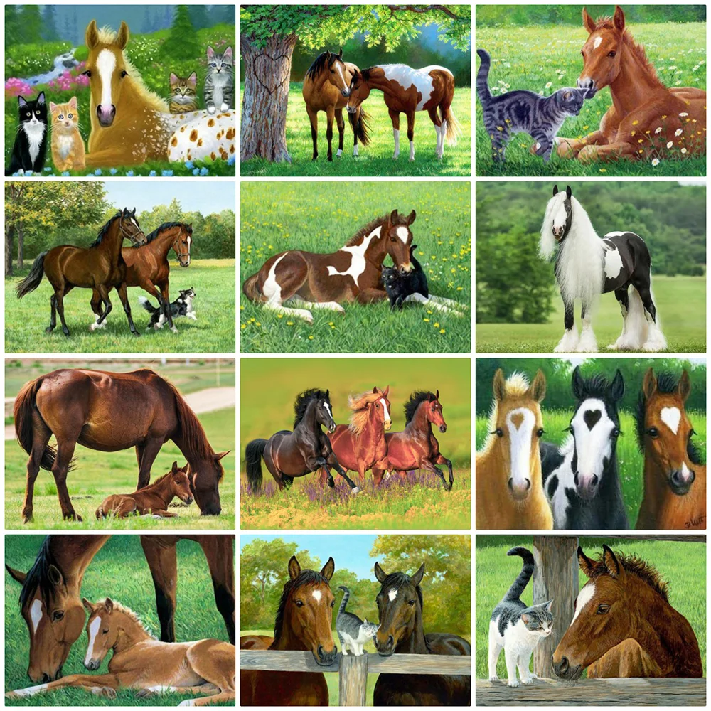 

Алмазная живопись HUACAN с изображением лошади 5D, картина для рукоделия, квадратные наборы для вышивки, картина на стену