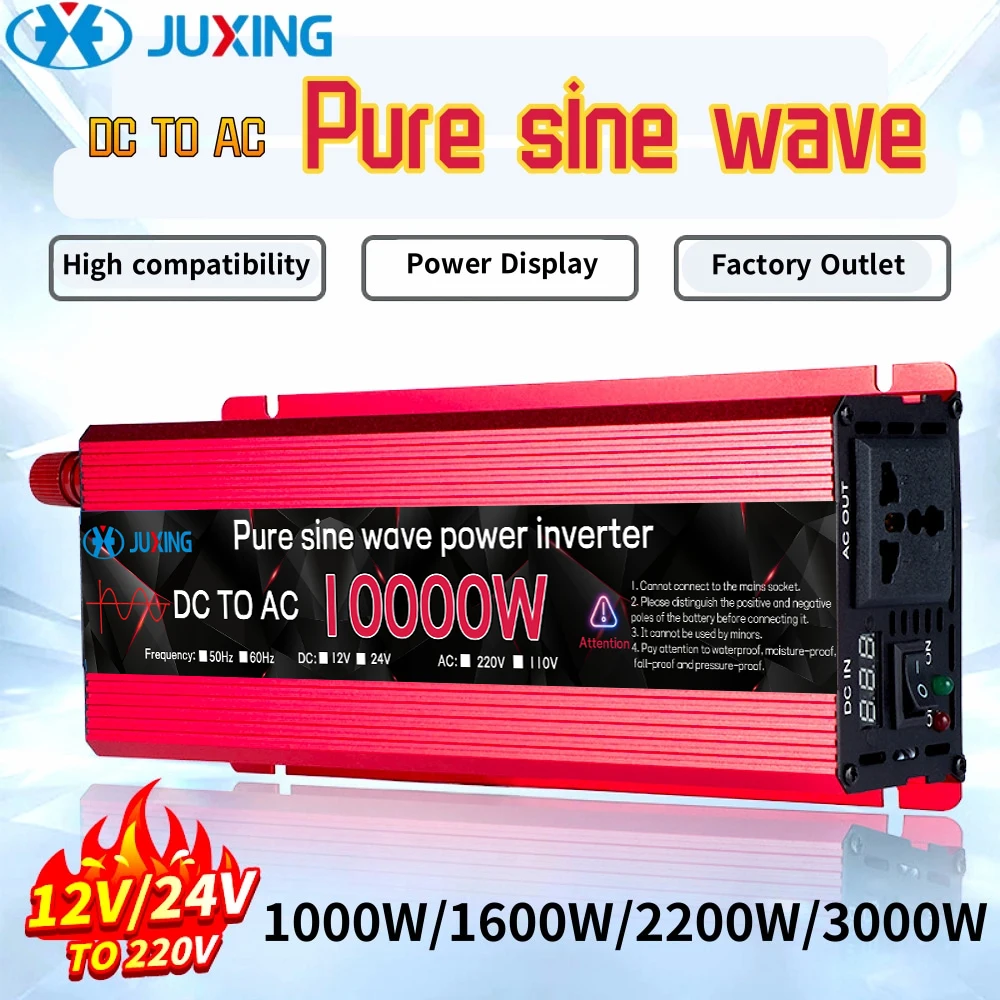 

JUXING10000W инвертор немодулированного синусоидального сигнала, преобразователь напряжения постоянного тока 12 В/24 В переменного тока 220 В/110 В, С внешним дисплеем, универсальная розетка