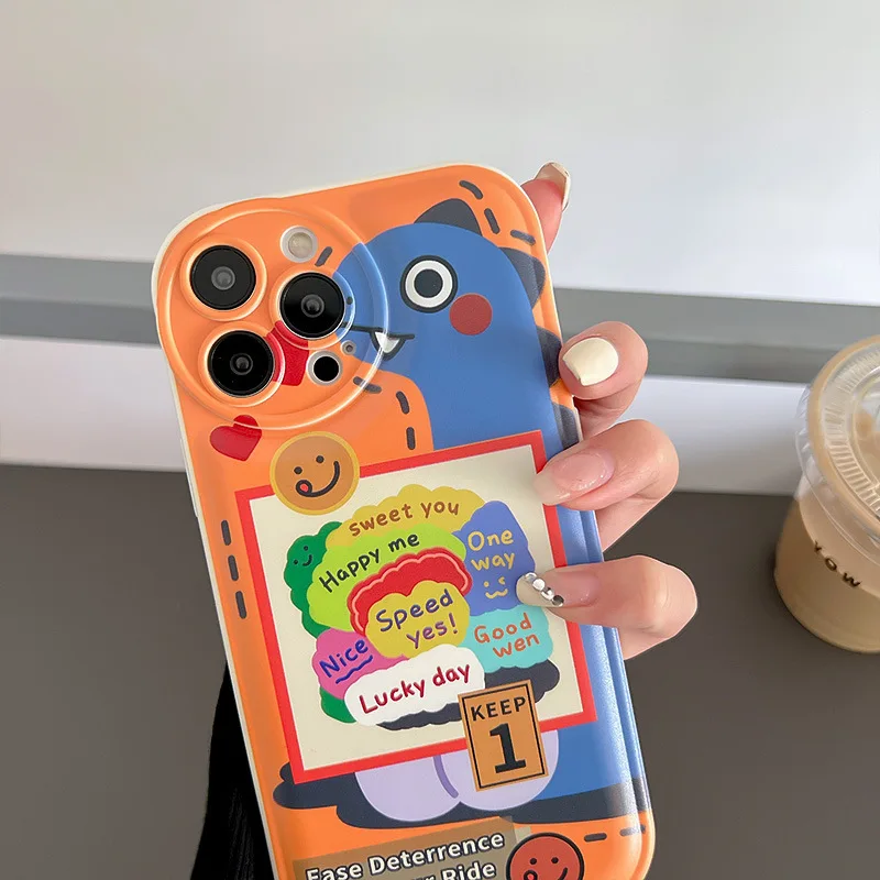 Sweet Retro Dinosaur art cartoon Phone case For iPhone 14 13 11 12 Pro Max Xr Xs Max X 7 8 Plus case Cute air cushion Soft Cover