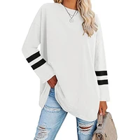 autumn tops for women contrast color drop shoulder sleeves round neck pullover ladies fashion casual looose blouse tops